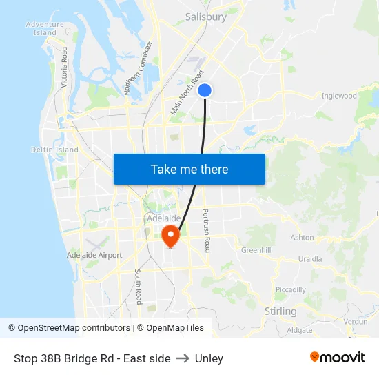 Stop 38B Bridge Rd - East side to Unley map