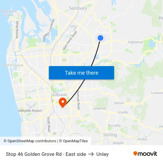Stop 46 Golden Grove Rd - East side to Unley map