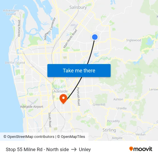 Stop 55 Milne Rd - North side to Unley map