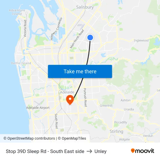 Stop 39D Sleep Rd - South East side to Unley map