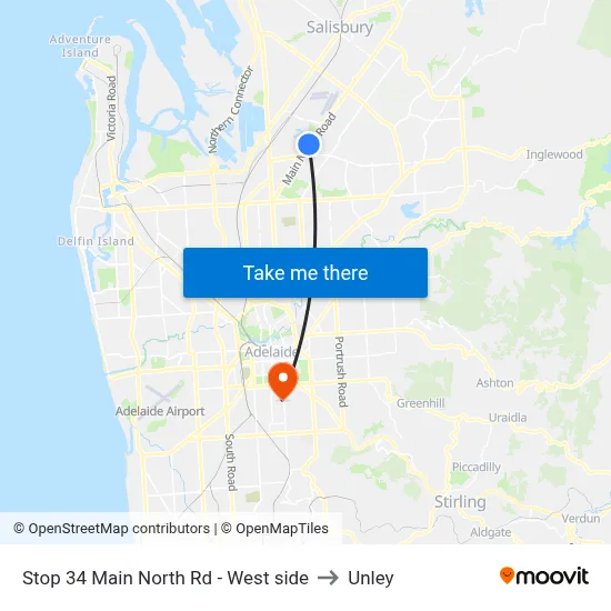 Stop 34 Main North Rd - West side to Unley map