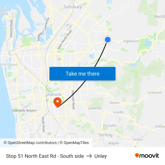 Stop 51 North East Rd - South side to Unley map