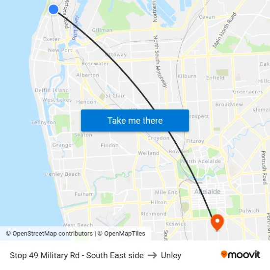 Stop 49 Military Rd - South East side to Unley map