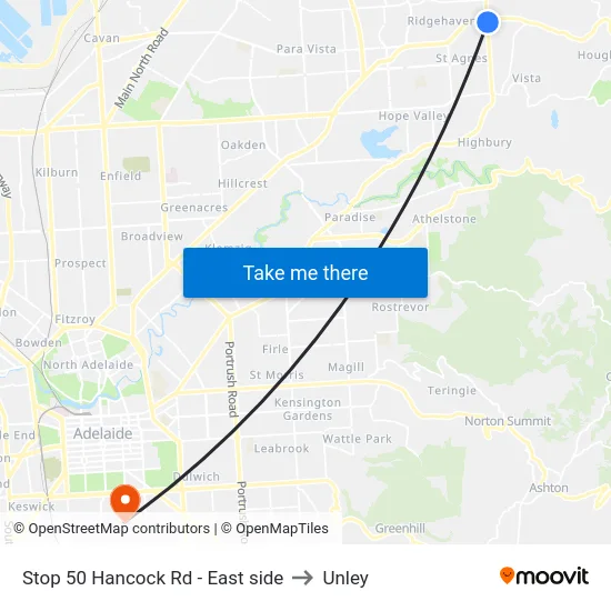 Stop 50 Hancock Rd - East side to Unley map