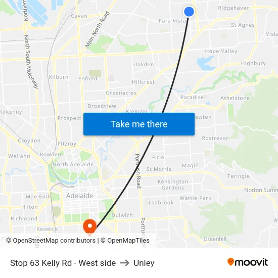 Stop 63 Kelly Rd - West side to Unley map