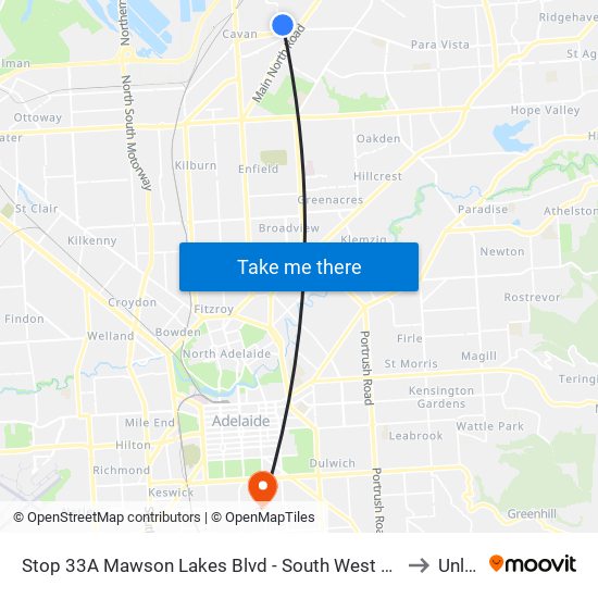 Stop 33A Mawson Lakes Blvd - South West side to Unley map