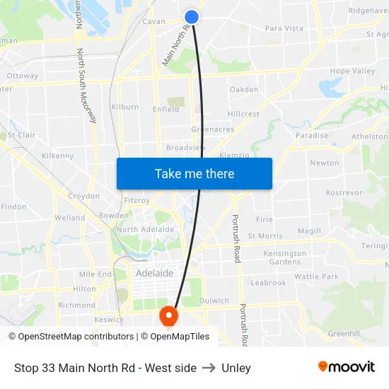 Stop 33 Main North Rd - West side to Unley map