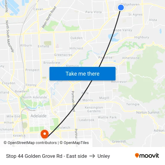 Stop 44 Golden Grove Rd - East side to Unley map