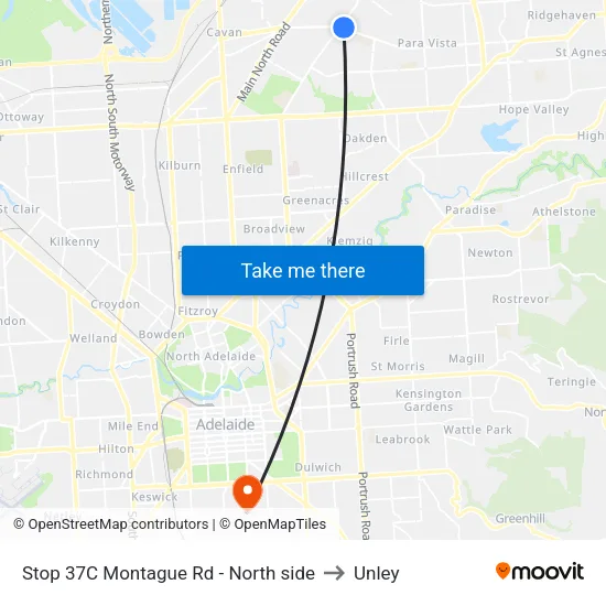 Stop 37C Montague Rd - North side to Unley map