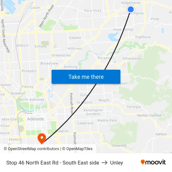 Stop 46 North East Rd - South East side to Unley map