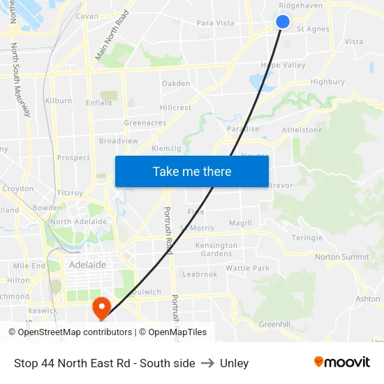 Stop 44 North East Rd - South side to Unley map