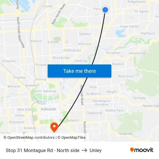 Stop 31 Montague Rd - North side to Unley map