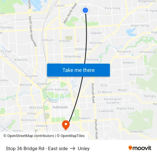Stop 36 Bridge Rd - East side to Unley map