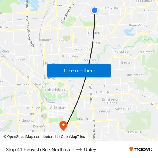 Stop 41 Beovich Rd - North side to Unley map