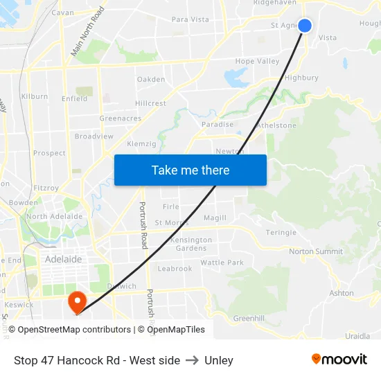 Stop 47 Hancock Rd - West side to Unley map