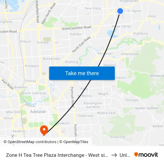 Zone H Tea Tree Plaza Interchange - West side to Unley map