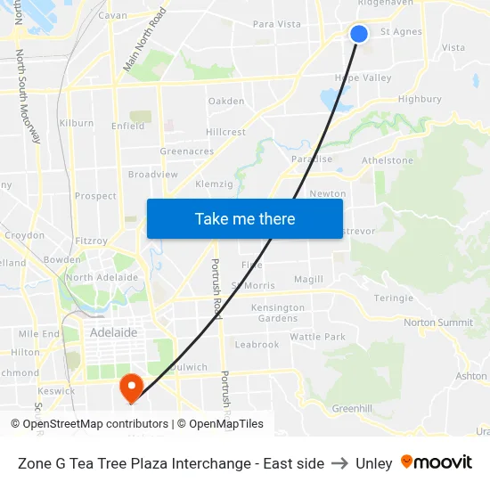 Zone G Tea Tree Plaza Interchange - East side to Unley map