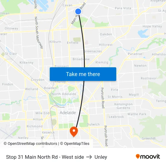 Stop 31 Main North Rd - West side to Unley map
