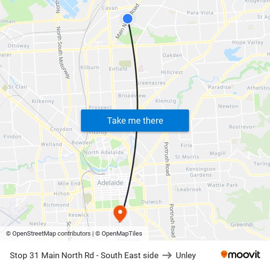 Stop 31 Main North Rd - South East side to Unley map