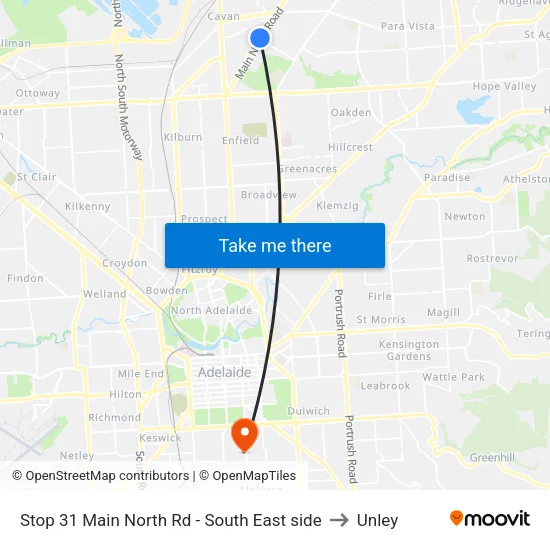 Stop 31 Main North Rd - South East side to Unley map
