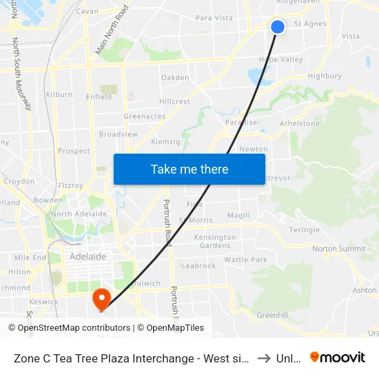 Zone C Tea Tree Plaza Interchange - West side to Unley map