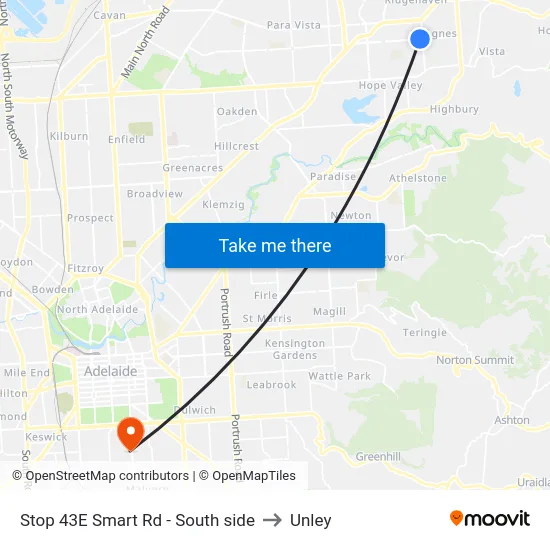 Stop 43E Smart Rd - South side to Unley map