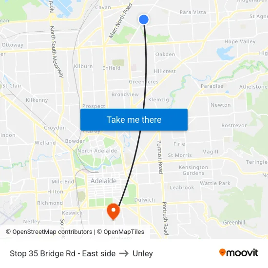 Stop 35 Bridge Rd - East side to Unley map