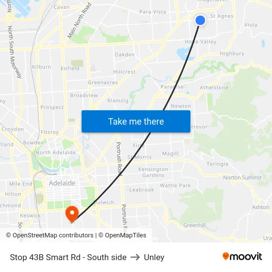 Stop 43B Smart Rd - South side to Unley map