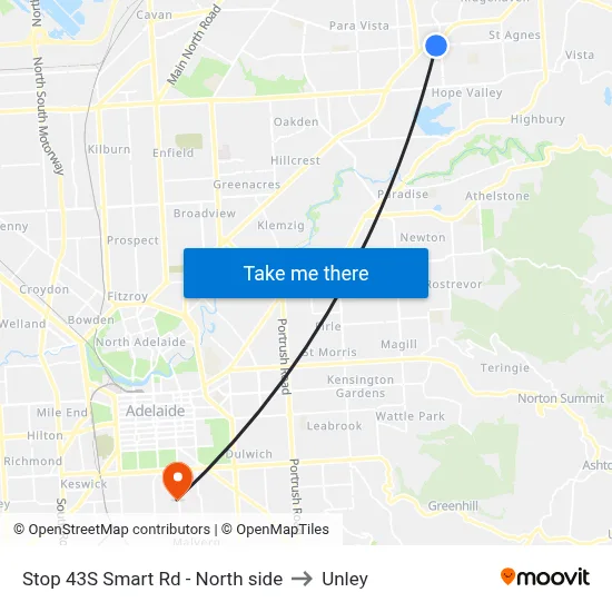 Stop 43S Smart Rd - North side to Unley map