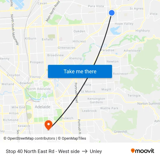 Stop 40 North East Rd - West side to Unley map