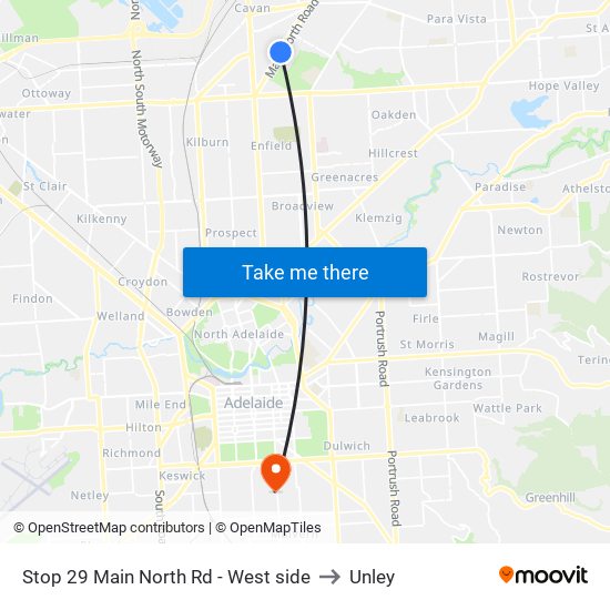 Stop 29 Main North Rd - West side to Unley map
