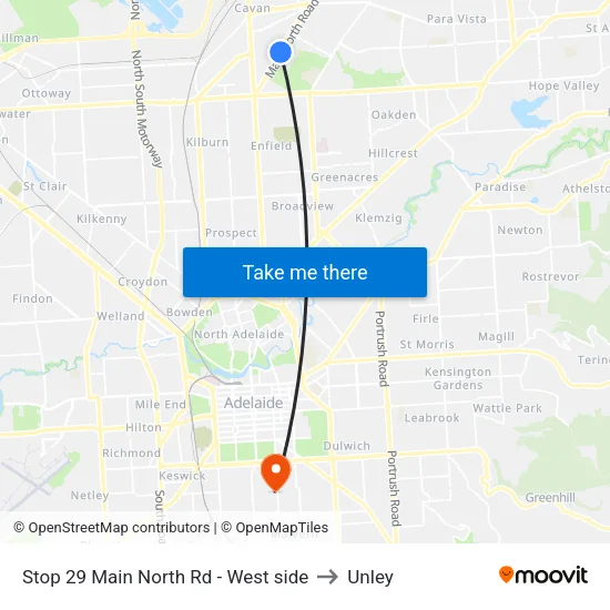 Stop 29 Main North Rd - West side to Unley map