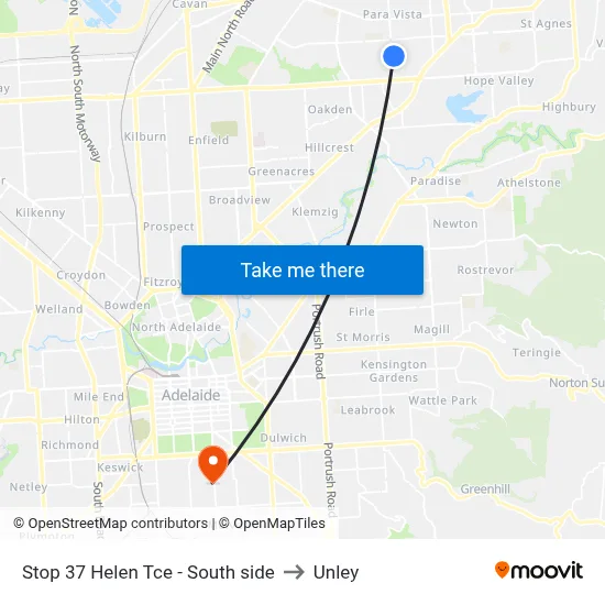 Stop 37 Helen Tce - South side to Unley map