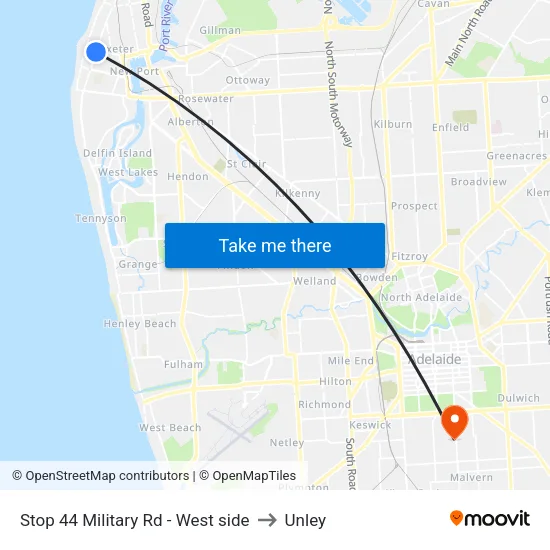 Stop 44 Military Rd - West side to Unley map