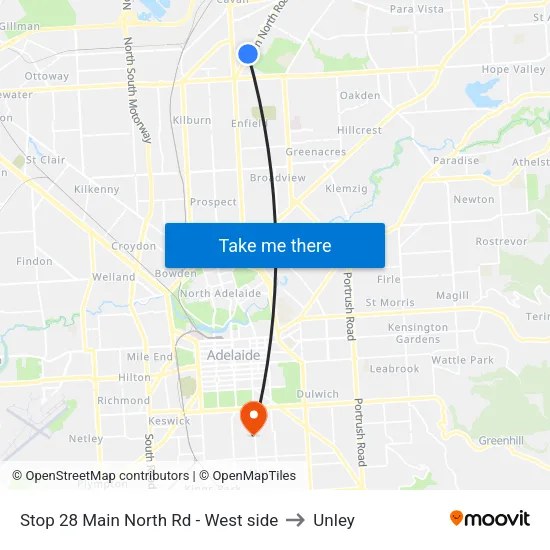 Stop 28 Main North Rd - West side to Unley map