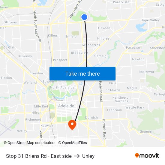 Stop 31 Briens Rd - East side to Unley map