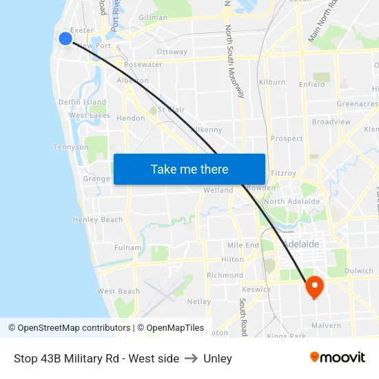 Stop 43B Military Rd - West side to Unley map