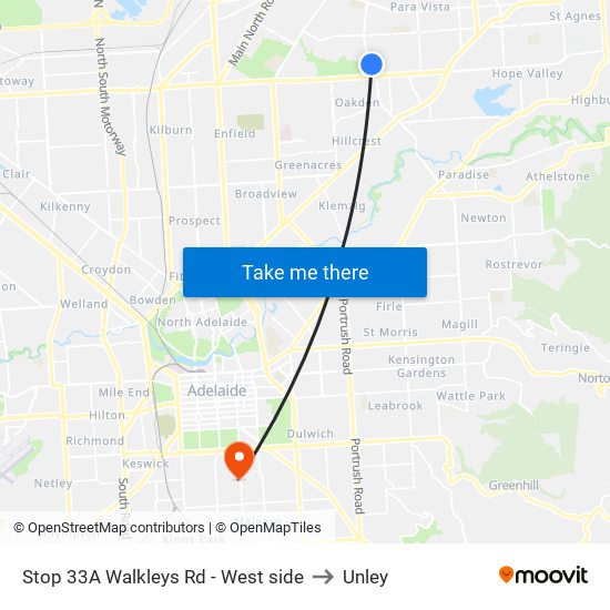 Stop 33A Walkleys Rd - West side to Unley map