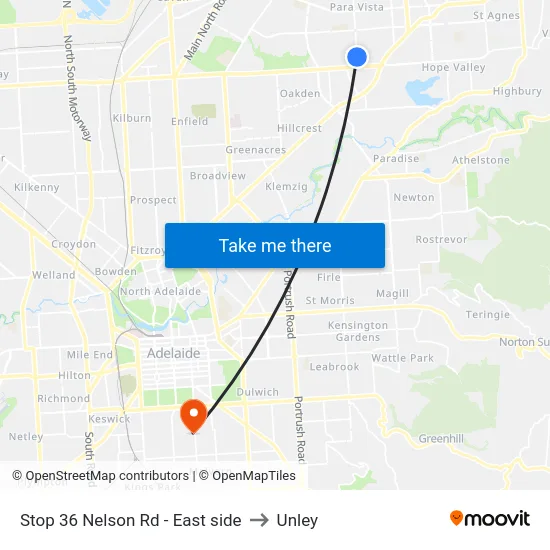 Stop 36 Nelson Rd - East side to Unley map