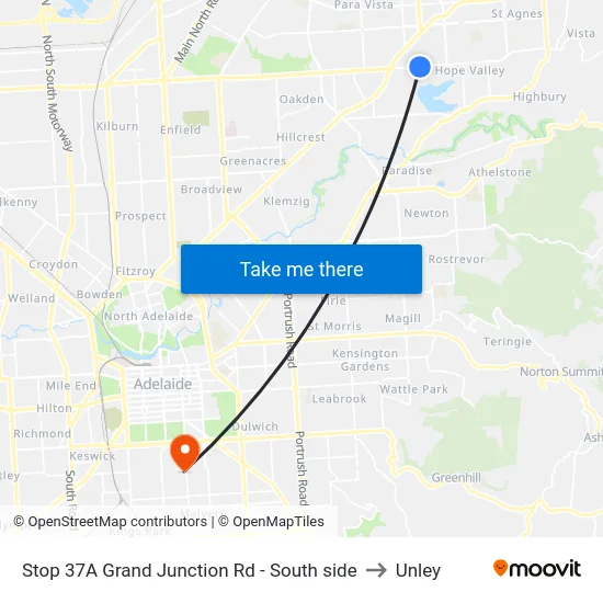 Stop 37A Grand Junction Rd - South side to Unley map