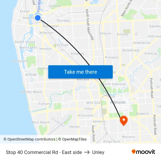 Stop 40 Commercial Rd - East side to Unley map