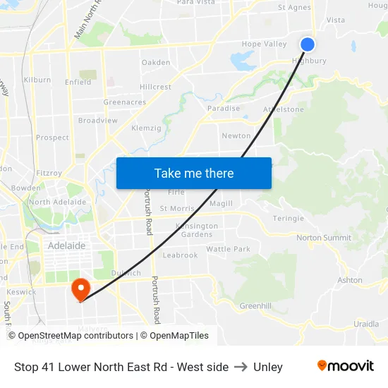 Stop 41 Lower North East Rd - West side to Unley map