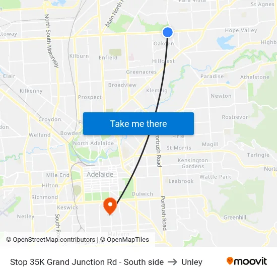 Stop 35K Grand Junction Rd - South side to Unley map