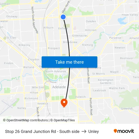 Stop 26 Grand Junction Rd - South side to Unley map