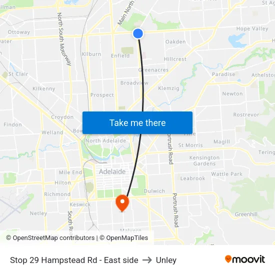 Stop 29 Hampstead Rd - East side to Unley map