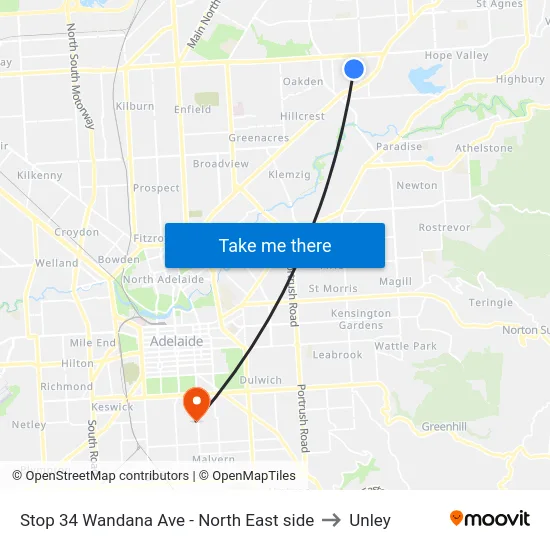 Stop 34 Wandana Ave - North East side to Unley map