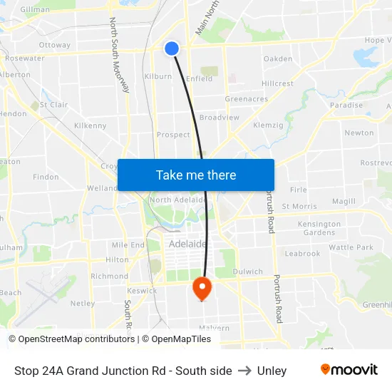 Stop 24A Grand Junction Rd - South side to Unley map