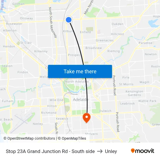 Stop 23A Grand Junction Rd - South side to Unley map