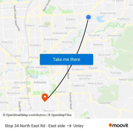 Stop 34 North East Rd - East side to Unley map
