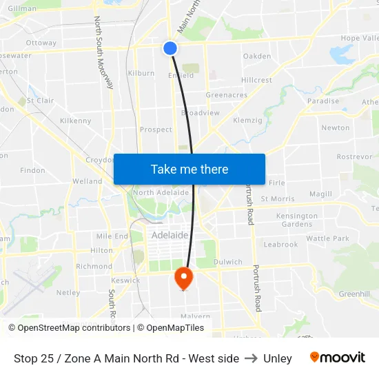 Stop 25 / Zone A Main North Rd - West side to Unley map